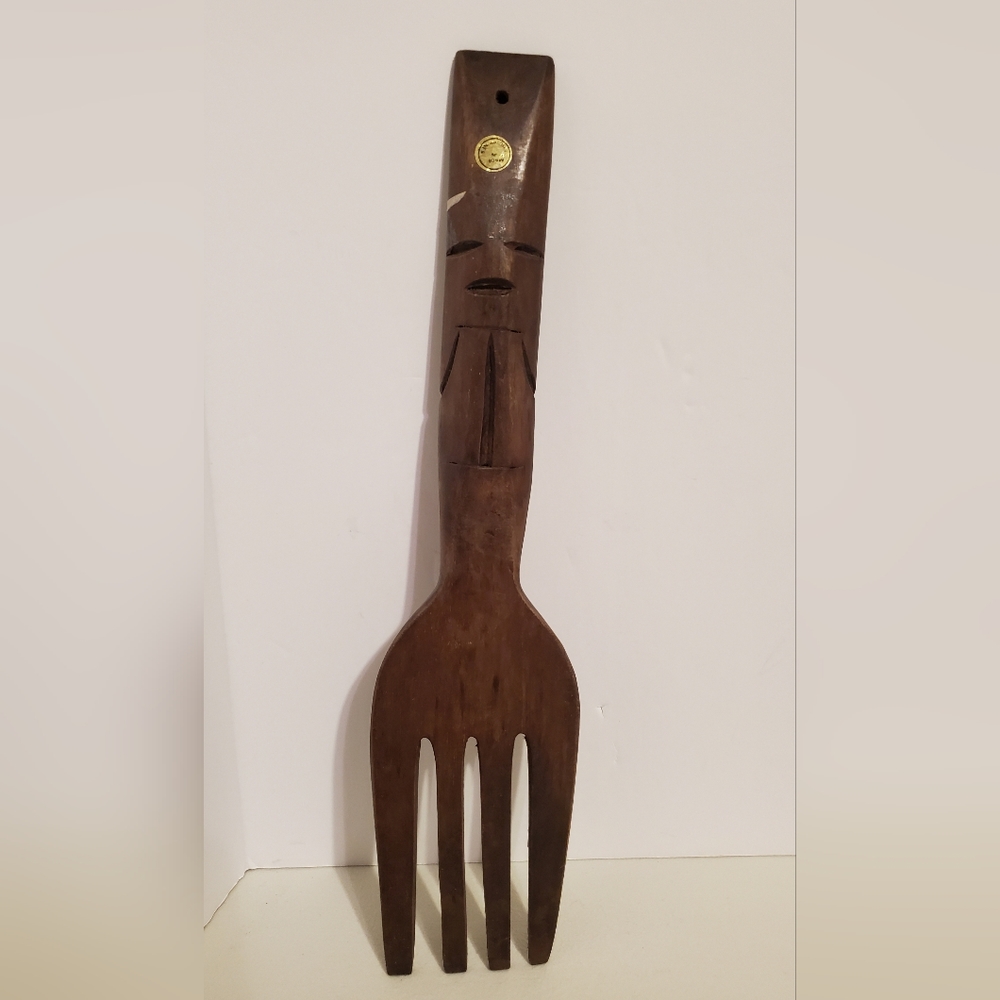 Vintage 13-1/8" Carved Wooden Fork Wall Decoration Tiki